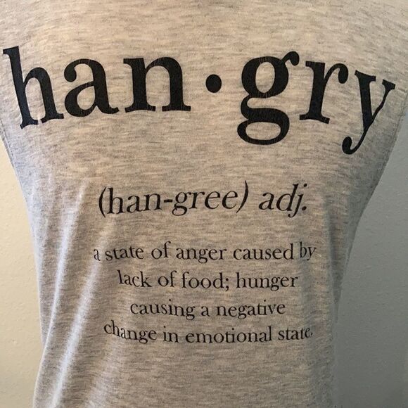 Dirtee laundry tan size small sleeveless “Hangry”knit top EUC - Picture 4 of 9